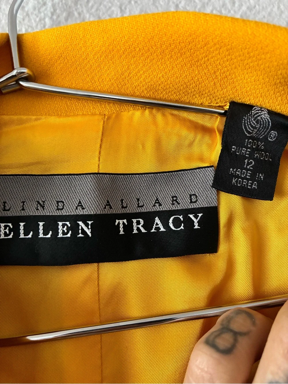 VTG 90s Ellen Tracy 12 Bright YL 💯 Wool Double-Breasted Blazer Silver Buttons